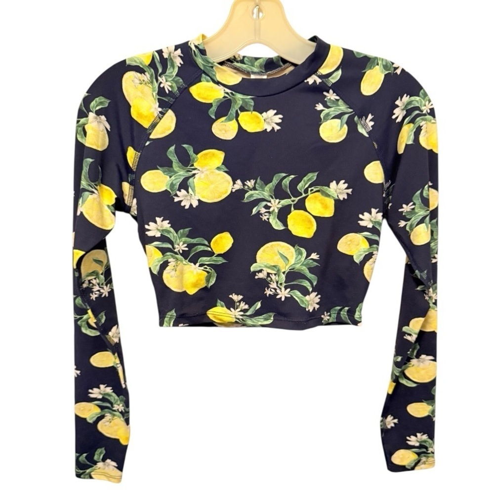 WET Navy Lemons Long Sleeve Bathing Suit Top nwt